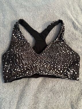 CALIA Women’s Cinch Front Medium Sports Bra Deep Sea Dot Print Lightly Padded